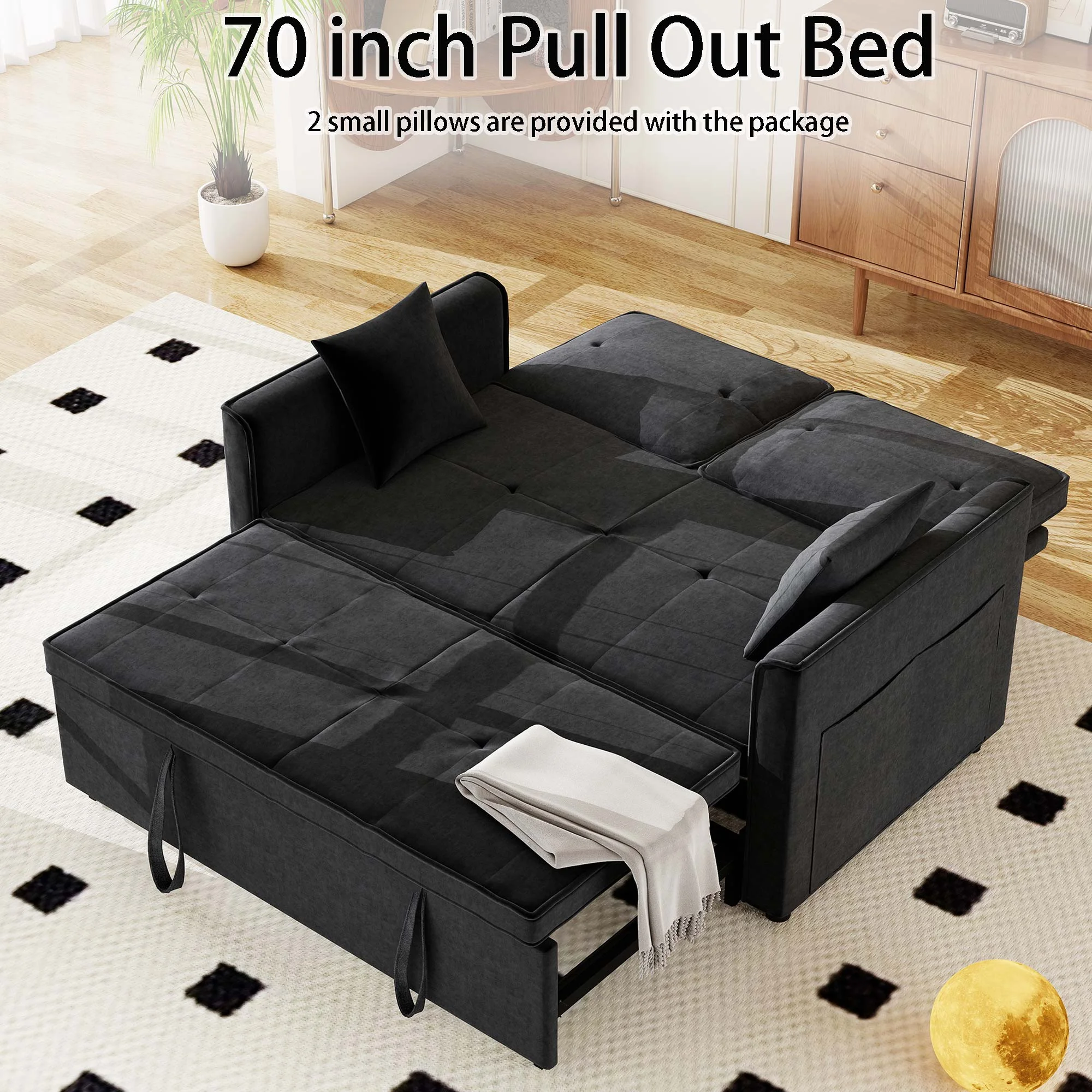 Convertible Sofa Bed,3-in-1 Sleeper Sofa with Pull Out Bed,Sleeper Futon Couch Loveseat with Adjsutable Backrest and Pillows for Living Room,Gray