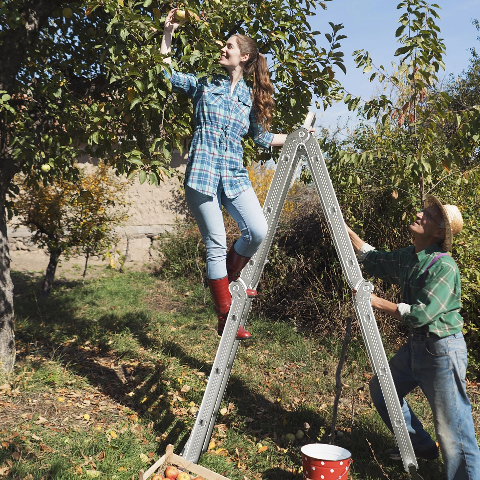 IRONMAX 12.5' Multi Purpose Step Platform Aluminum Folding Scaffold Ladder 330LB