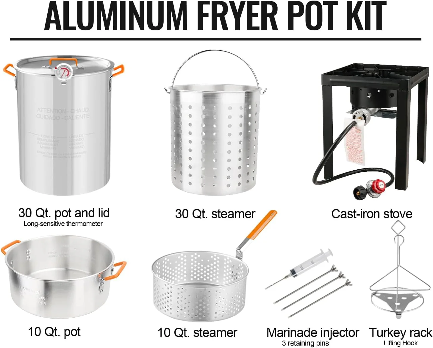 Propane Outdoor Turkey Fryer Set & Crawfish Boil Pot Basket 55,000 BTU Burner 30 & 10 Quart Aluminum Stock Pot & Basket Lid & Ideal for Outdoor Cooking