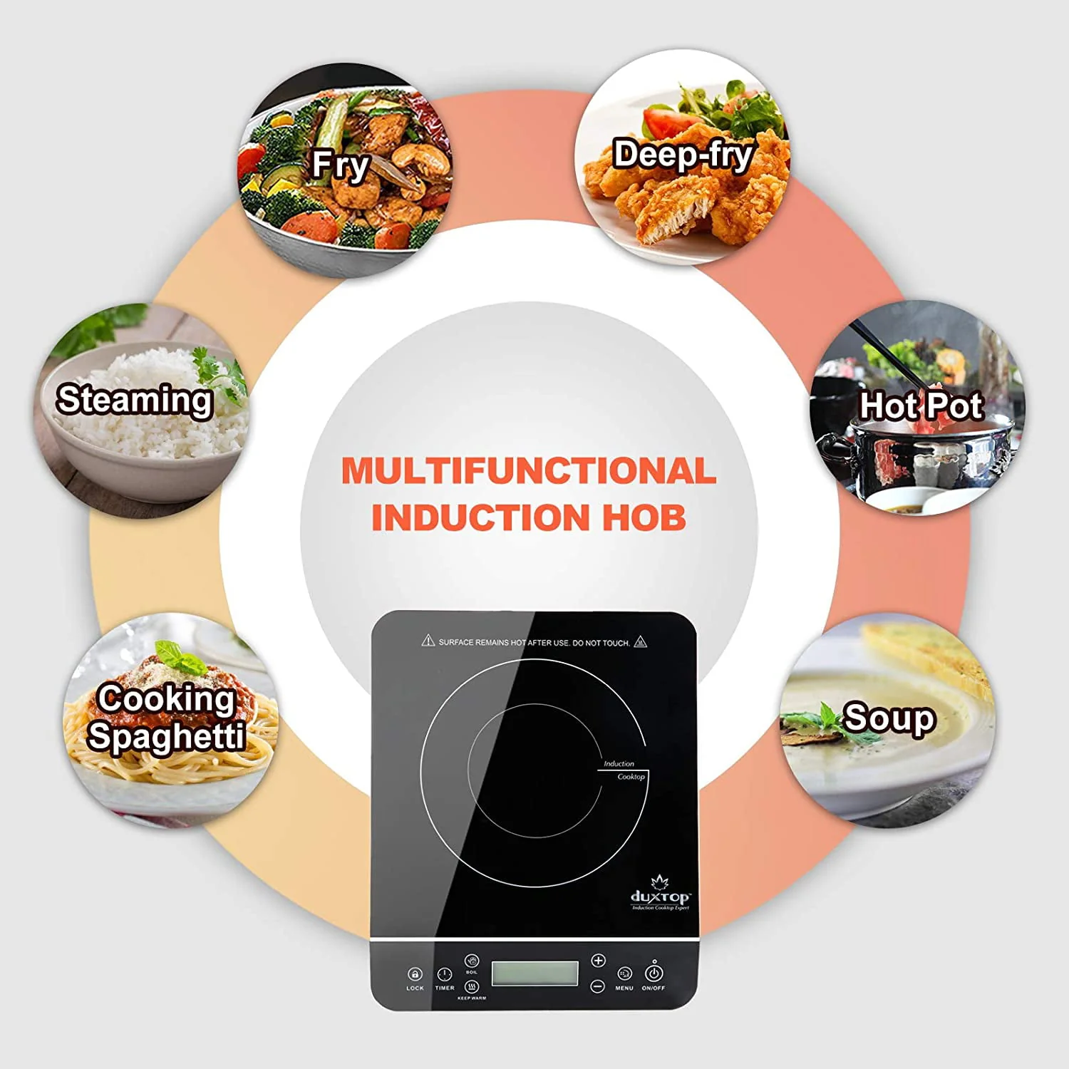 Duxtop Portable Induction Cooktop, Countertop Burner Induction Hot Plate with LCD Sensor Touch 1800 Watts, Silver 9600LS/BT-200DZ
