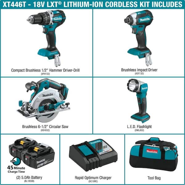 18V LXT Lithium-Ion Brushless Cordless Combo Kit Hammer Drill/ Impact Driver/ Circular Saw/ Flashlight