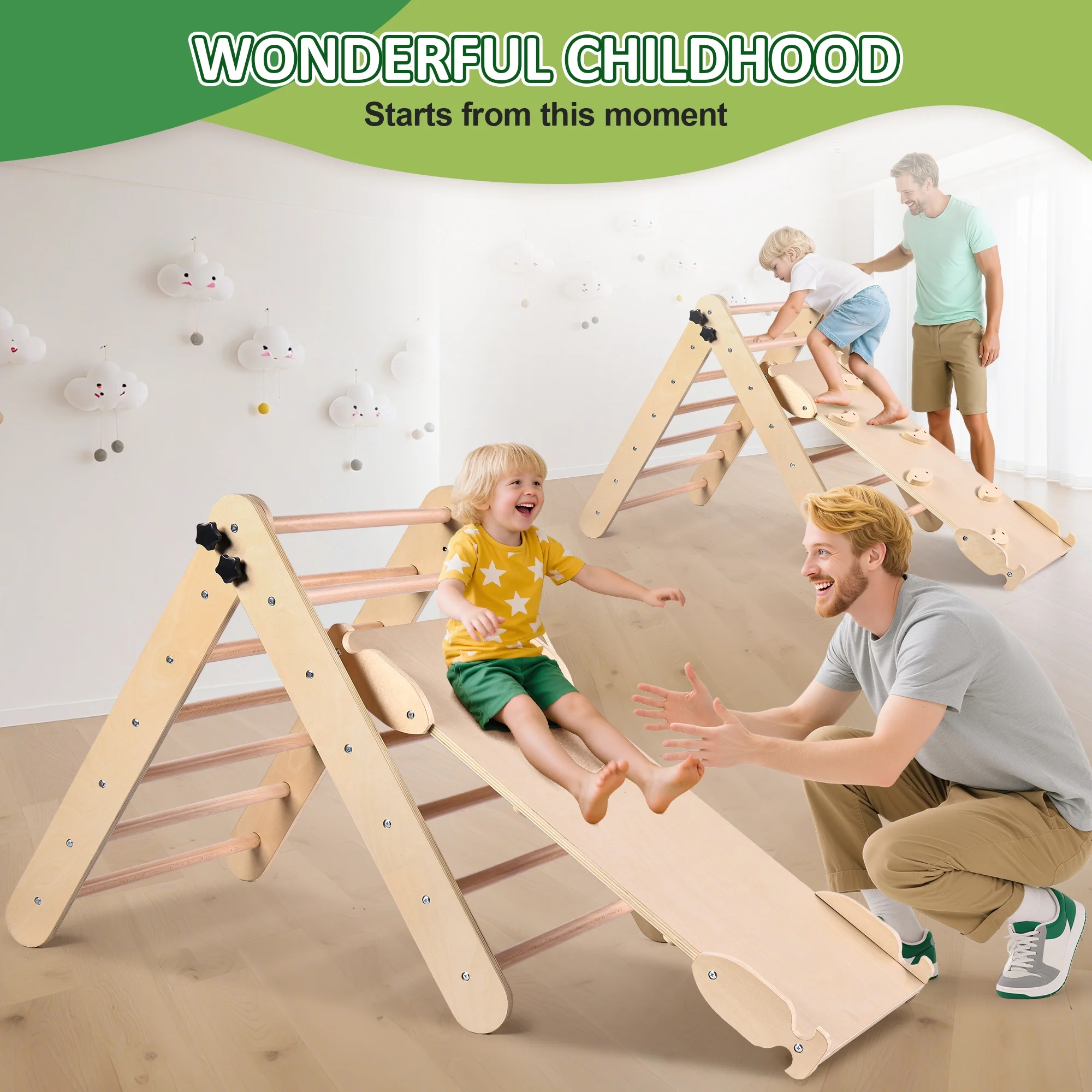 Lookfly 8 in1 Pikler Triangle Set Foldable Baby Climbing Toys for Toddlers 1-6 Inside with Ramp,Toddler Climbing Toys Indoor Baby Gift