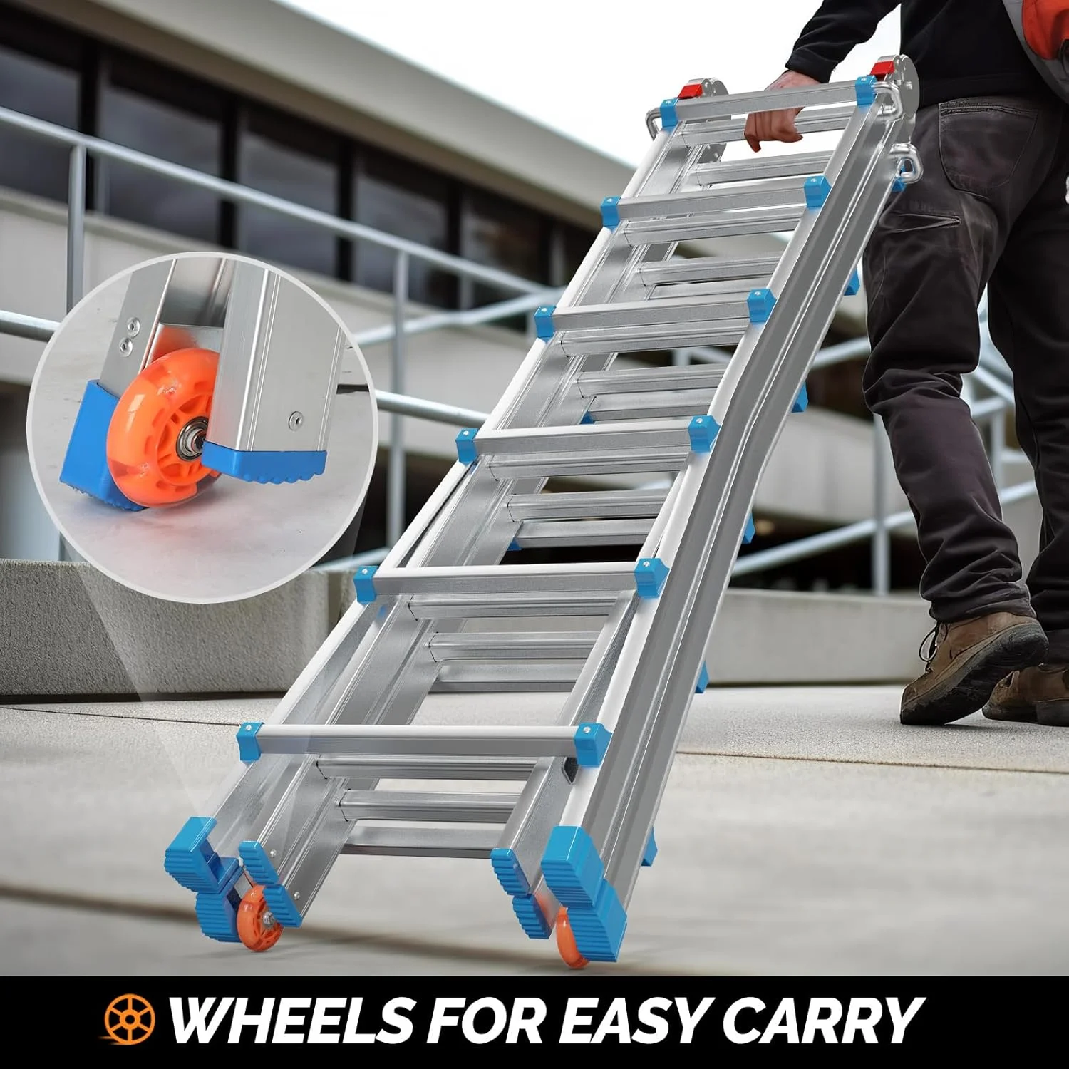 LUISLADDERS Ladder, A Frame 6 Step Ladder Telescoping Ladder, 22 Ft Reach Height Muti Position Folding Ladder Flared Leg & Wheels Design, 330 lbs Capacity Extension Ladder for Household Outdoor Work